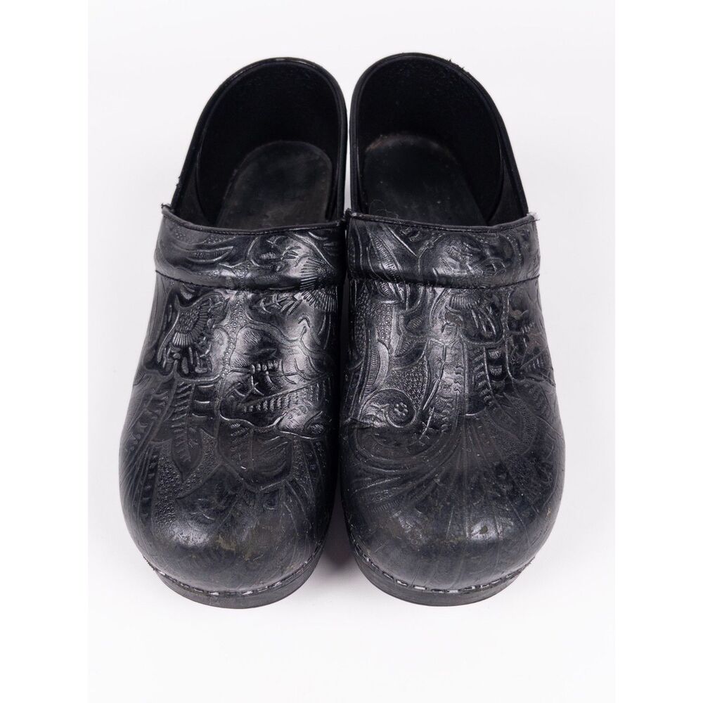 Dansko Black Embossed Leather Clogs